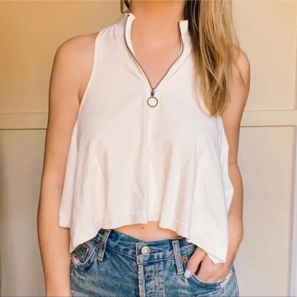 Free People Moon Cake Zip Front Tank, Color Cream Size XS-TP
